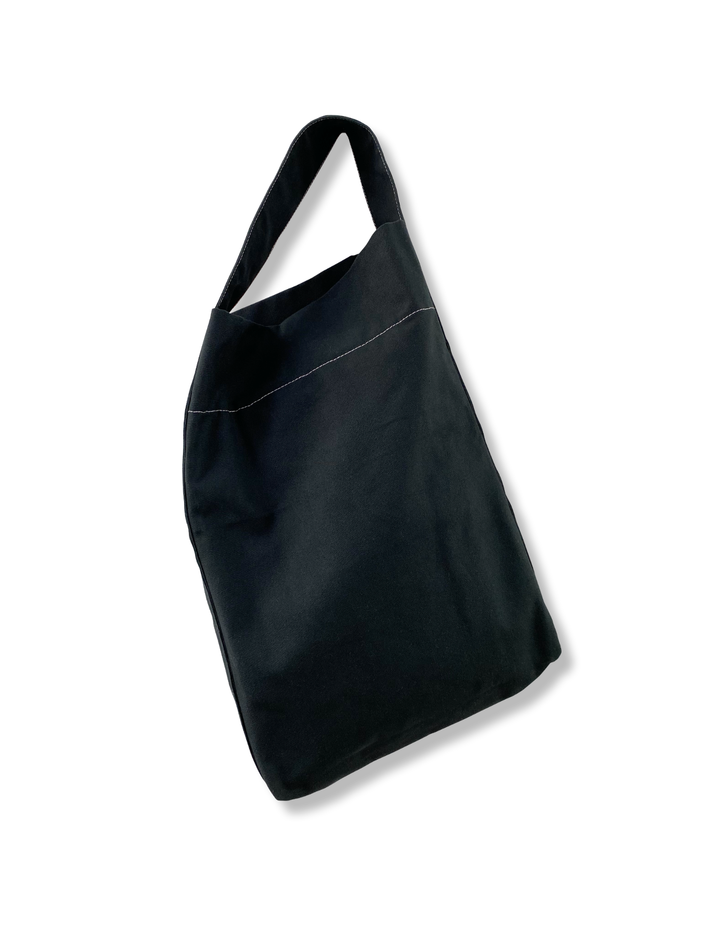Bucket Tote in Black with Contrast Stitching
