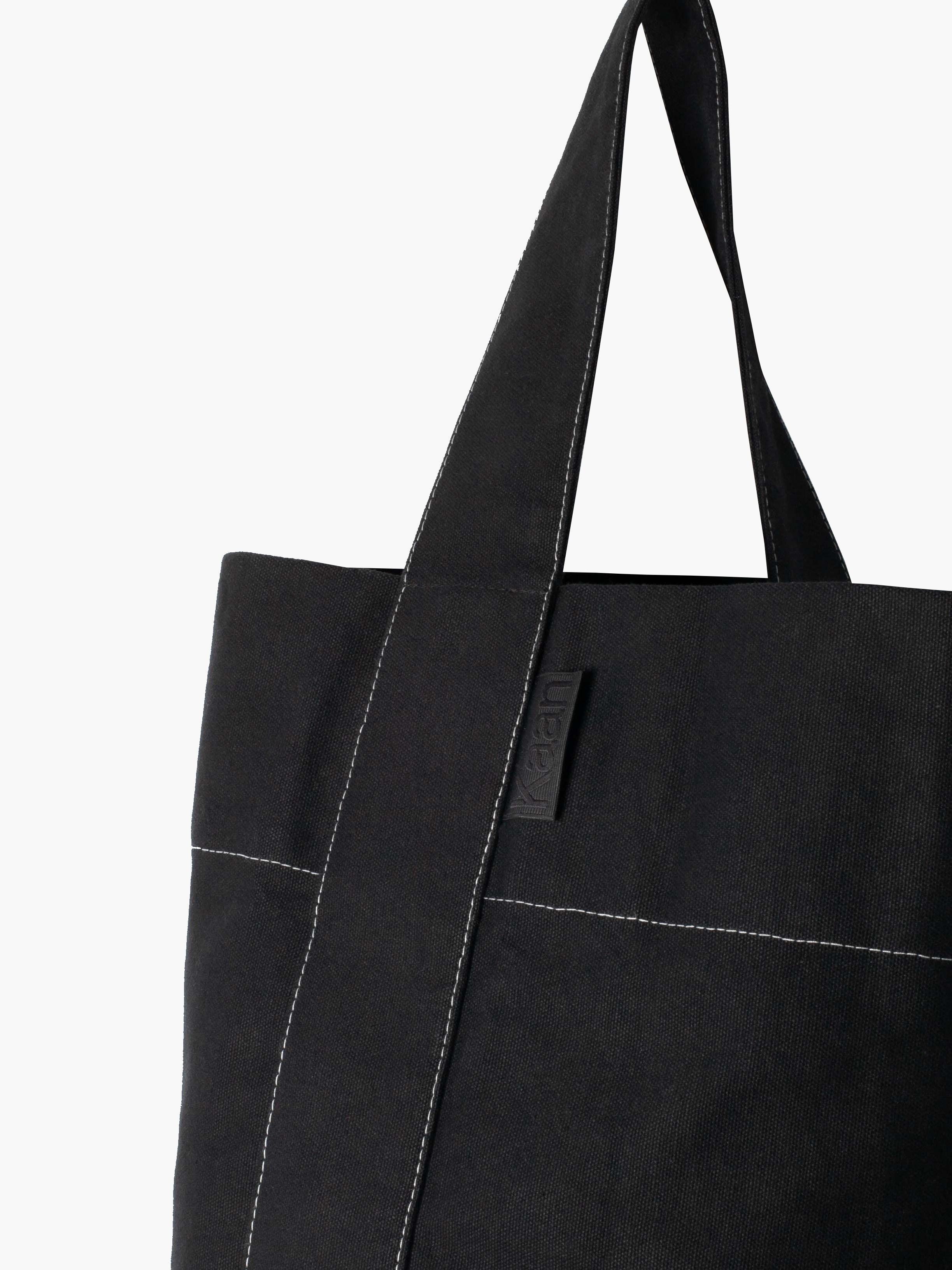 Bucket Tote in Black with Contrast Stitching (Water Repellent)